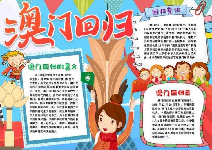 纪念澳门回归20周年手抄报简单漂亮模板6张