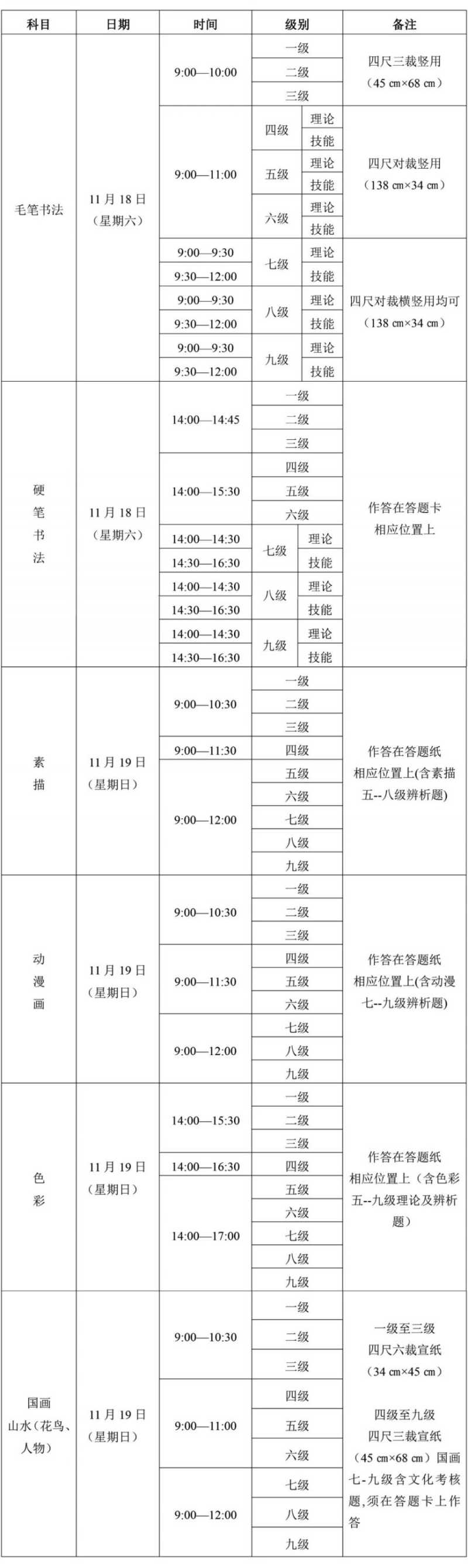 2023下半年四川书画等级考试时间安排