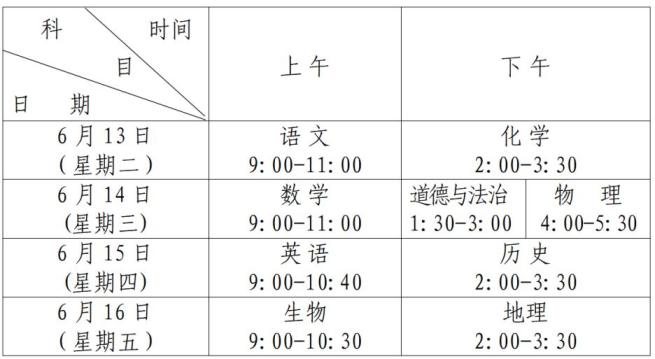 青岛2024年中考时间及考试科目